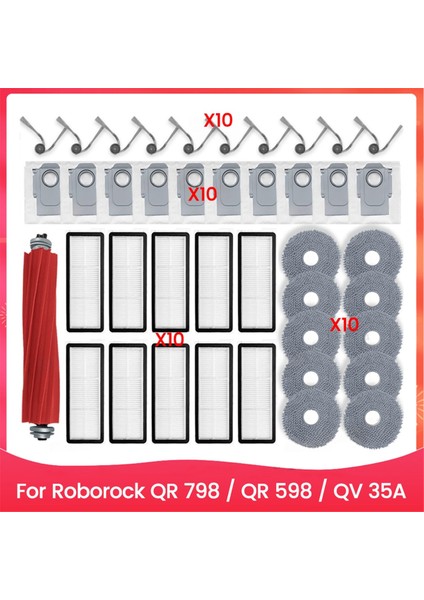 Qr 798 / Qr 598 / 35A Robot Süpürge Ana Silindir Yan Fırça Hepa Filtre Paspas Bezi Toz Torbaları (Yurt Dışından)
