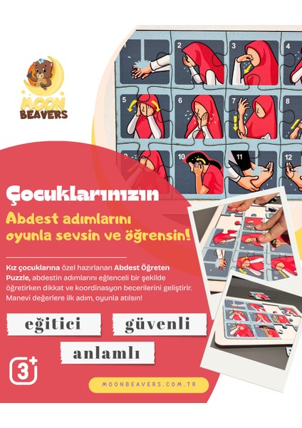 Kız Çocukları İçin Abdest Almayı Öğreten Eğitici Ahşap Set | Dini Değerlerle Büyüyen Nesiller