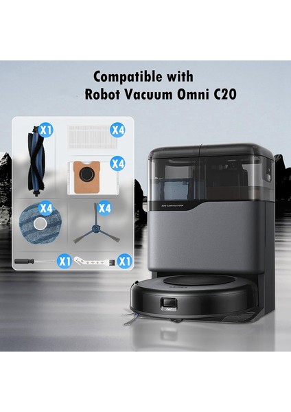 Omni C20 Robot Süpürge Aksesuar Seti Ana Yan Fırça Hepa Filtre Paspas Bezi Toz Torbaları (Yurt Dışından) modelleri