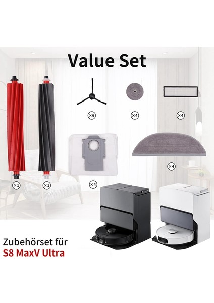 S8 Maxv Ultra Robot Süpürge Ana Yan Fırça Hepa Filtre Paspas Bezi Toz Torbası Yedek Parçaları (Yurt Dışından) modelleri