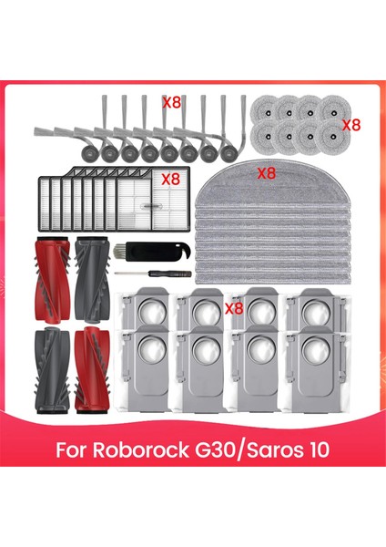 G30 Saros 10 Robot Süpürge Aksesuarları Yedek Parçaları Ana Fırça Yan Fırça Filtre Toz Torbası Paspas Bezi (Yurt Dışından)
