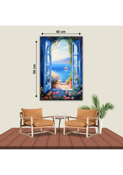 5D Elmas Boyama Seti – Mavi Pencere ve Deniz Manzarası | 40x50 cm - Tuvale Gerili Diamond Painting Sayılarla Boyama Elmas Mozaik Tablo modelleri