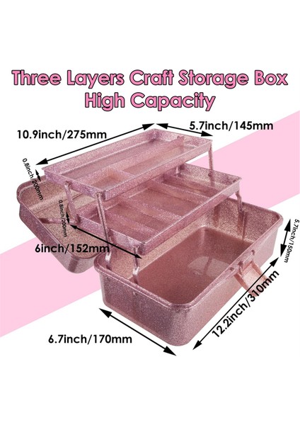 Parıltılı Pembe ve El Sanatları Alet Saklama Kutusu, 3 Katlı Istiflenebilir Taşıma Takımı Kutusu Dikiş Kutusu Düzenleyici Sanat Için (Yurt Dışından) fırsatları