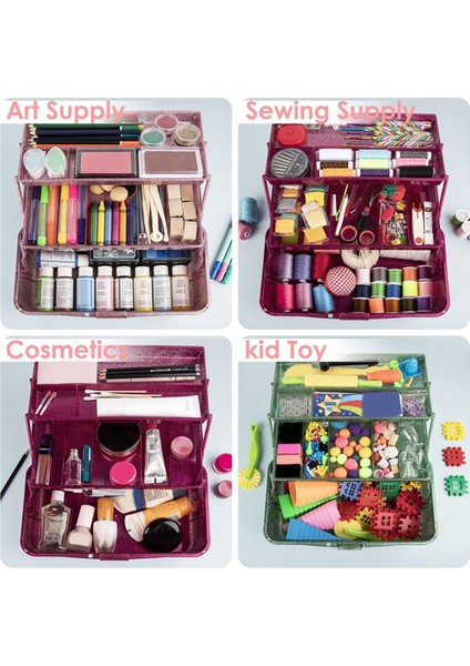 Parıltılı Pembe ve El Sanatları Alet Saklama Kutusu, 3 Katlı Istiflenebilir Taşıma Takımı Kutusu Dikiş Kutusu Düzenleyici Sanat Için (Yurt Dışından) indirimleri
