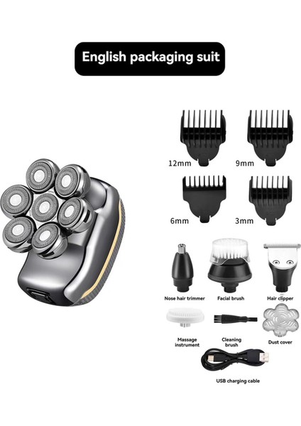 6'sı 1 Arada Erkek Elektrikli Başlıklı Tıraş Makinesi Şarj Edilebilir Kablosuz Saç Tıraşı Kel Adam Için Su Geçirmez Islak Kuru Sakal Düzeltici (Yurt Dışından) fiyatları