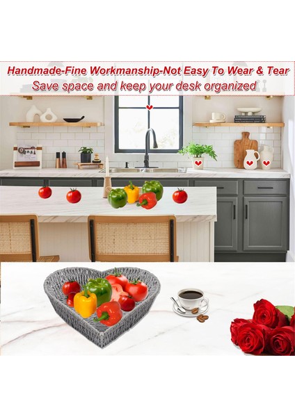 Kalp Şeklinde Sepet - Rattan Kalp Sepet El Yapımı Dokuma Saklama Sepeti, Meyve Sebze Ekmek Çeşitli Eşyalar Kalp Sepet (Yurt Dışından) fırsatları