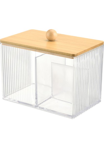 Bambu Kapaklı Qtip Tutucu, 3 Bölmeli Pamuk Topu/pulluk Dağıtıcısı, Şeffaf Plastik Banyo Kabı (Yurt Dışından)