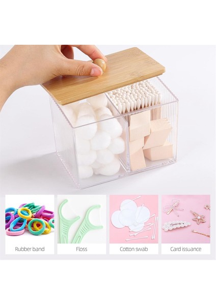 Bambu Kapaklı Qtip Tutucu, 3 Bölmeli Pamuk Topu/pulluk Dağıtıcısı, Şeffaf Plastik Banyo Kabı (Yurt Dışından) modelleri