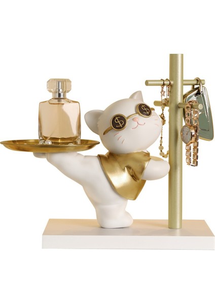 Kedi Dekorasyonu Anahtar Mücevher Depolama Rafı Tepsi Depolama Rafı Ev Dekorasyon Aksesuarları Hediye Altın (Yurt Dışından)