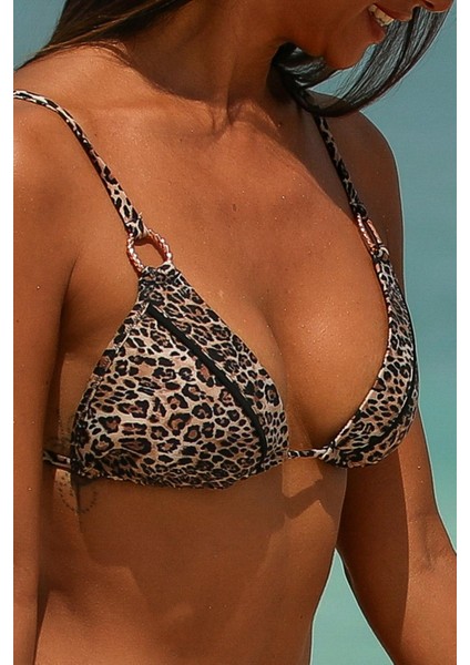Capetown Leopar Desenli Dolgusuz Çıkarılabilir Kup Üçgen Bikini Üst indirimleri