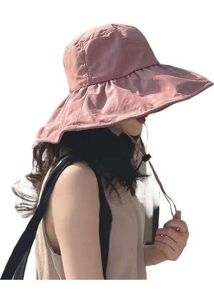 Siyah Plastik Güneş Koruma Güneş Şapkası Kadın Yaz Ince Güneş Koruma Güneş Şapkası Yüzü Örtmek Için Büyük Siperlikli Katlanabilir Balıkçı Şapkası (Yurt Dışından)