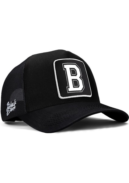 B Harf Logolu Siyah Trucker Şapka