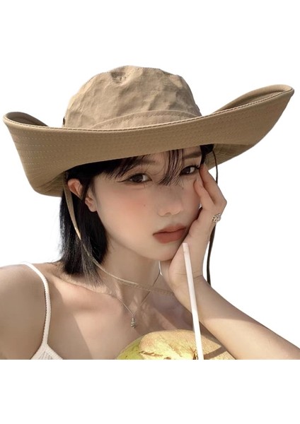 Kovboy Şapkası Kadın Yaz Büyük Siperlikli Kamp Balıkçı Şapkası Güneş Koruması Güneşlik Açık Tırmanma Yürüyüş Şapkası (Yurt Dışından) fiyatları