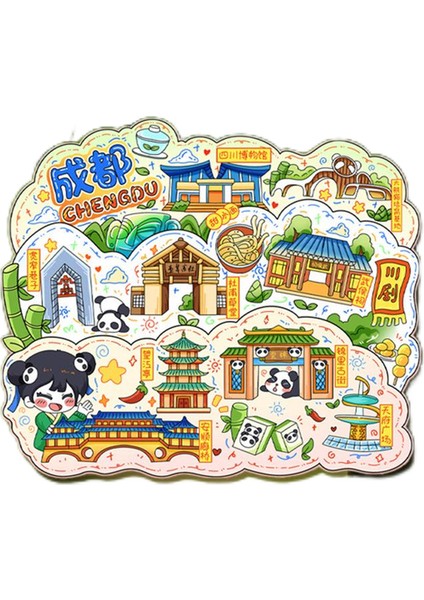 0190CHENGDU, Çin Seyahat Hatırası Buzdolabı Çıkartması (Yurt Dışından)