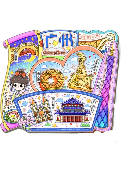 0195GUANGZHOU, Çin Seyahat Hediyelik Buzdolabı Çıkartmaları (Yurt Dışından)