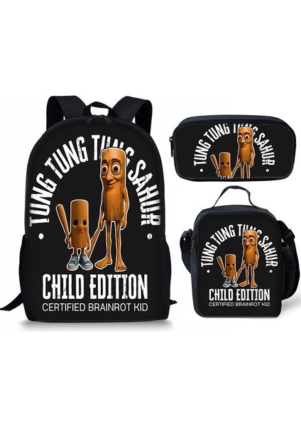 Shanhaijing Ahşap Çubuk Adam Brainrot Ilkokul ve Ortaokul Öğrenci Sırt Çantası Üç Parçalı Sırt Çantası Yemek Çantası Kalem Çantası (Yurt Dışından)