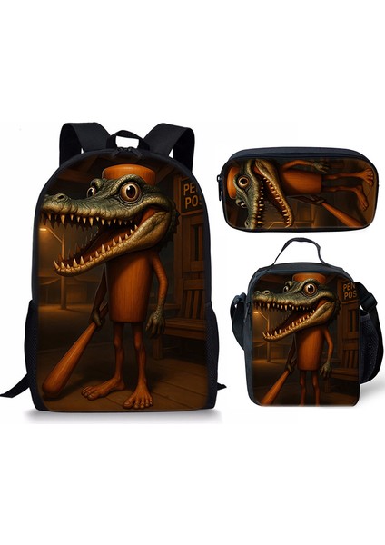 Shanhaijing Ahşap Çubuk Adam Brainrot Ilkokul ve Ortaokul Öğrenci Sırt Çantası Üç Parçalı Sırt Çantası Yemek Çantası Kalem Çantası (Yurt Dışından)