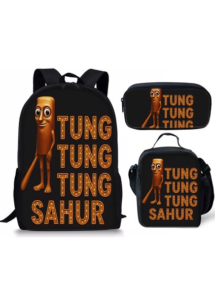 Shanhaijing Ahşap Çubuk Adam Brainrot Ilkokul ve Ortaokul Öğrenci Sırt Çantası Üç Parçalı Sırt Çantası Yemek Çantası Kalem Çantası (Yurt Dışından)