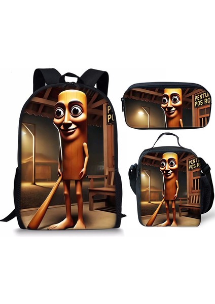 Shanhaijing Ahşap Çubuk Adam Brainrot Ilkokul ve Ortaokul Öğrenci Sırt Çantası Üç Parçalı Sırt Çantası Yemek Çantası Kalem Çantası (Yurt Dışından)