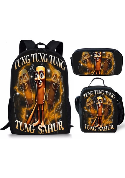 Shanhaijing Ahşap Çubuk Adam Brainrot Ilkokul ve Ortaokul Öğrenci Sırt Çantası Üç Parçalı Sırt Çantası Yemek Çantası Kalem Çantası (Yurt Dışından)