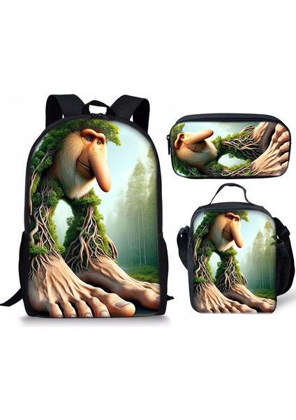 Shanhaijing Ahşap Çubuk Adam Brainrot Ilkokul ve Ortaokul Öğrenci Sırt Çantası Üç Parçalı Sırt Çantası Yemek Çantası Kalem Çantası (Yurt Dışından)