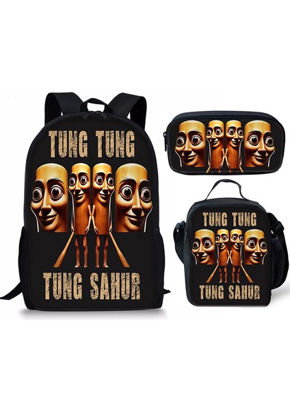 Shanhaijing Ahşap Çubuk Adam Brainrot Ilkokul ve Ortaokul Öğrenci Sırt Çantası Üç Parçalı Sırt Çantası Yemek Çantası Kalem Çantası (Yurt Dışından)