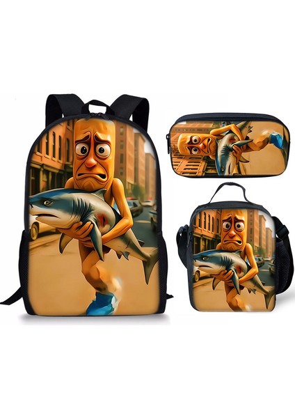 Shanhaijing Ahşap Çubuk Adam Brainrot Ilkokul ve Ortaokul Öğrenci Sırt Çantası Üç Parçalı Sırt Çantası Yemek Çantası Kalem Çantası (Yurt Dışından)