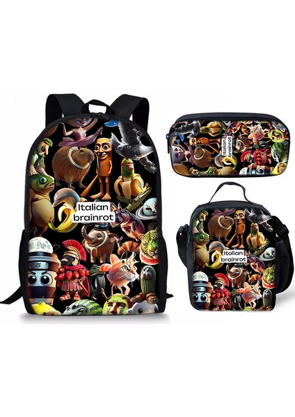 Shanhaijing Ahşap Çubuk Adam Brainrot Ilkokul ve Ortaokul Öğrenci Sırt Çantası Üç Parçalı Sırt Çantası Yemek Çantası Kalem Çantası (Yurt Dışından)