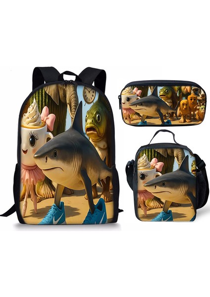 Shanhaijing Ahşap Çubuk Adam Brainrot Ilkokul ve Ortaokul Öğrenci Sırt Çantası Üç Parçalı Sırt Çantası Yemek Çantası Kalem Çantası (Yurt Dışından)