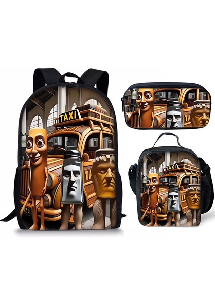 Shanhaijing Ahşap Çubuk Adam Brainrot Ilkokul ve Ortaokul Öğrenci Sırt Çantası Üç Parçalı Sırt Çantası Yemek Çantası Kalem Çantası (Yurt Dışından)