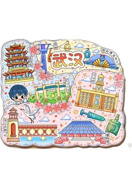 0209WUHAN Çin Seyahat Hatırası Buzdolabı Çıkartmaları (Yurt Dışından)