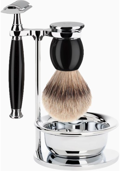 Sophıst 4 Parçalı Tıraş Seti, Siyah Saplı Gümüş Uçlu Porsuk