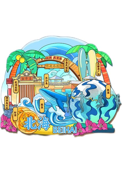 0111ÇIN Beihai Seyahat Hediyelik Buzdolabı Çıkartmaları (Yurt Dışından)