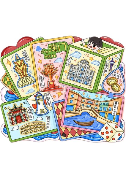 0246MAKAO, Çin Seyahat Hediyelik Buzdolabı Çıkartmaları (Yurt Dışından)