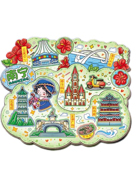 0224NANNING, Çin Seyahat Hediyelik Buzdolabı Çıkartmaları (Yurt Dışından)