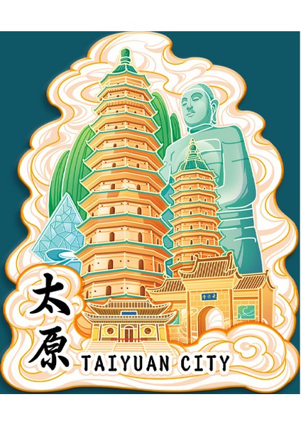 0035ÇIN Taiyuan Seyahat Hediyelik Buzdolabı Çıkartmaları (Yurt Dışından)