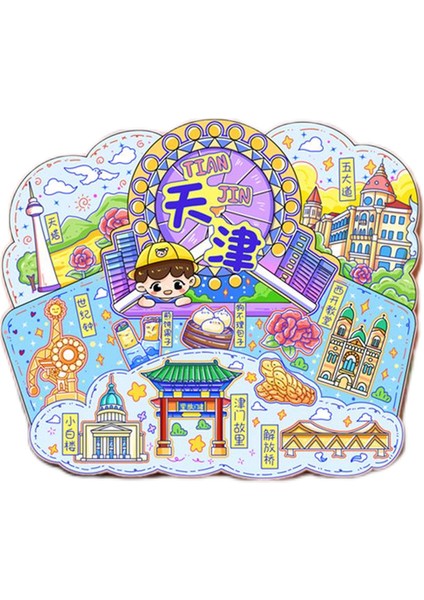 0191TIANJIN, Çin Seyahat Hediyelik Buzdolabı Çıkartmaları (Yurt Dışından)