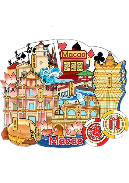 0115MAKAO, Çin Seyahat Hatırası Buzdolabı Çıkartmaları (Yurt Dışından)