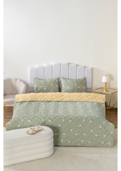 Yeşil Papatya Çift Kişilik Pamuklu Kapitone Pike & Yatak Örtüsü indirimleri