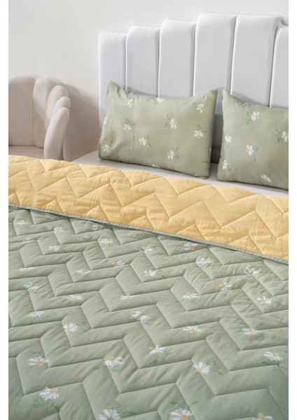 Yeşil Papatya Çift Kişilik Pamuklu Kapitone Pike & Yatak Örtüsü modelleri