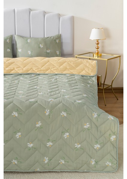 Yeşil Papatya Çift Kişilik Pamuklu Kapitone Pike & Yatak Örtüsü fırsatları
