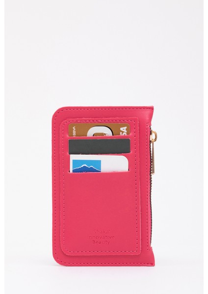 Fuşya SHK101 Suni Deri 6 Kartlık ve Fermuarlı Para Bölmeli Kartlık Cüzdan