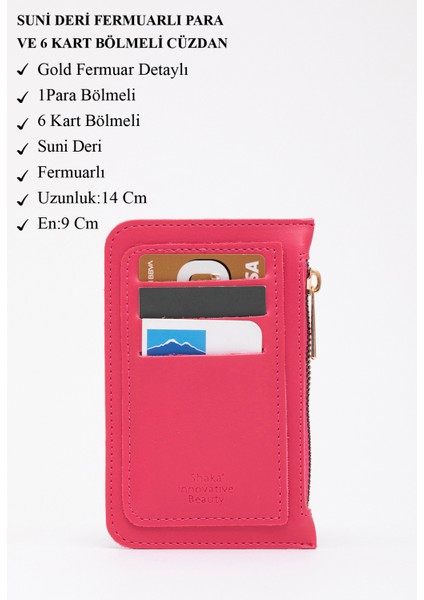 Fuşya SHK101 Suni Deri 6 Kartlık ve Fermuarlı Para Bölmeli Kartlık Cüzdan fırsatları