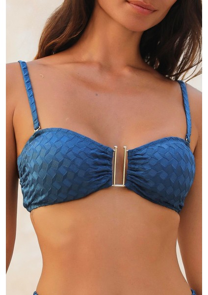 Olympos Petrol Mavisi Straplez Yandan Bağlamalı Bikini Takım modelleri