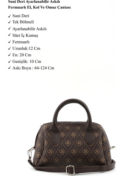 Monogram Baskılı Kahverengi SHK184 Suni Deri ,fermuarlı Tek Bölmeli ,askılı El, Kol ve Omuz Çantası modelleri
