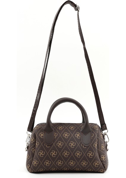 Monogram Baskılı Kahverengi SHK184 Suni Deri ,fermuarlı Tek Bölmeli ,askılı El, Kol ve Omuz Çantası fırsatları