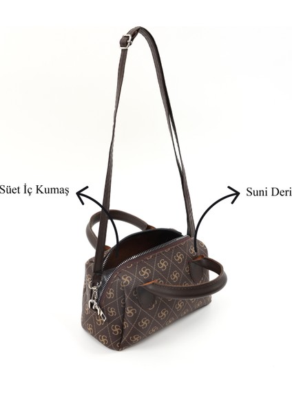 Monogram Baskılı Kahverengi SHK184 Suni Deri ,fermuarlı Tek Bölmeli ,askılı El, Kol ve Omuz Çantası indirimleri