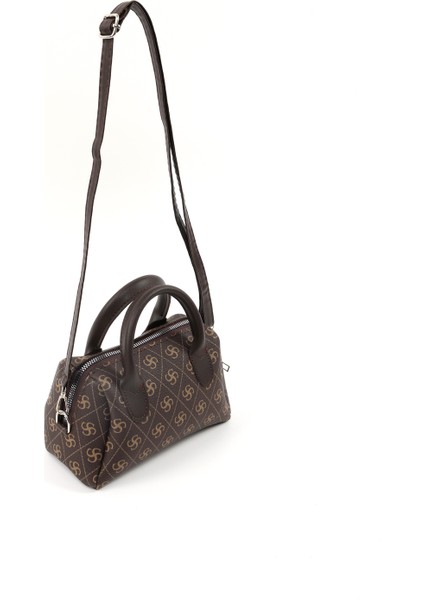 Monogram Baskılı Kahverengi SHK184 Suni Deri ,fermuarlı Tek Bölmeli ,askılı El, Kol ve Omuz Çantası