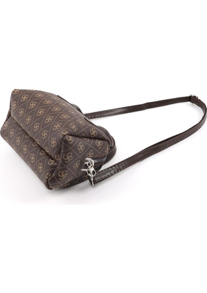 Monogram Baskılı Kahverengi SHK184 Suni Deri ,fermuarlı Tek Bölmeli ,askılı El, Kol ve Omuz Çantası