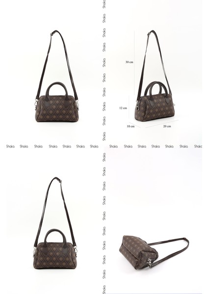 Monogram Baskılı Kahverengi SHK184 Suni Deri ,fermuarlı Tek Bölmeli ,askılı El, Kol ve Omuz Çantası